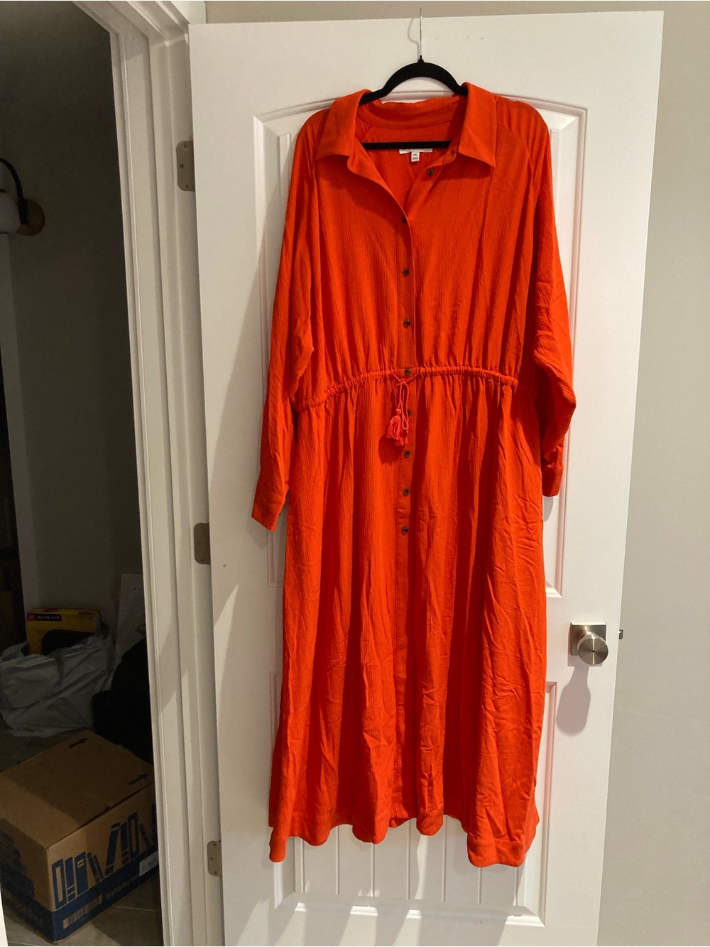 Banana Republic Orange Gauze Maxi Shirt Dress XL NWOT Pockets Side Slit